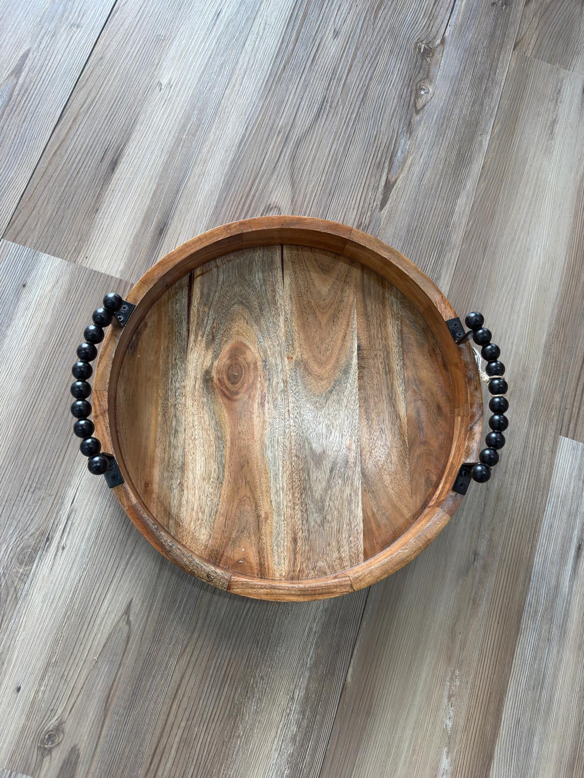 Wooden Black Beaded Tray (Small)