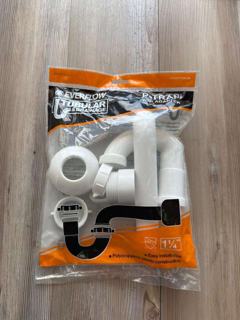 EVERFLOW P-Trap with Adapter Flexcraft 1-1/4" - White Tubular & Drainage (P12815A)