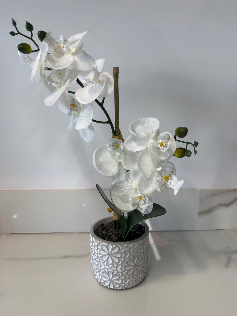 White Orchid Floral Brick Vase