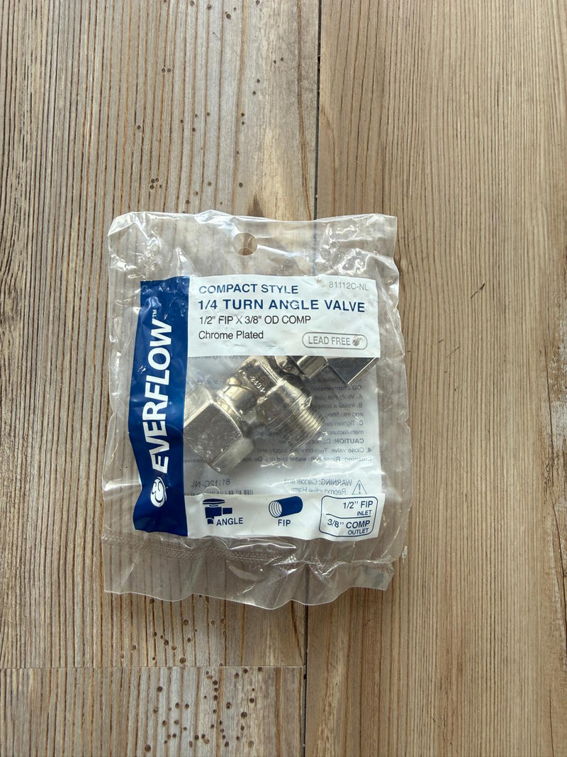EVERFLOW 1/2" FIP X 3/8" OD COMP 1/4" TURN ANGLE VALVE (Chrome Plated) (81112C-NL)