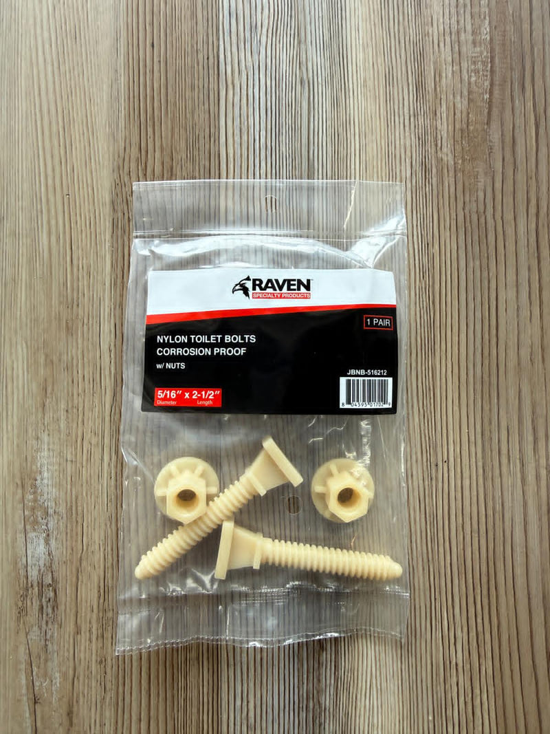 Raven 1 Pair 5/16" X 2-1/2" Nylon Toilet Bolts with Nuts (JBNB-516212)