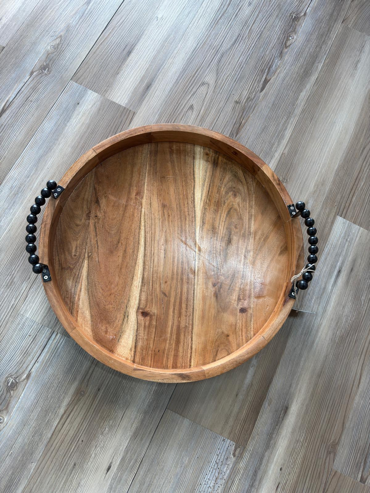 Wooden Black Beaded Tray (Large)
