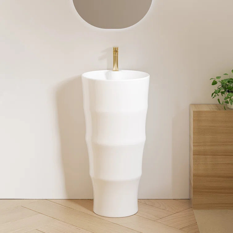 Ceramic Circular Freestanding Pedestal Bathroom Sink