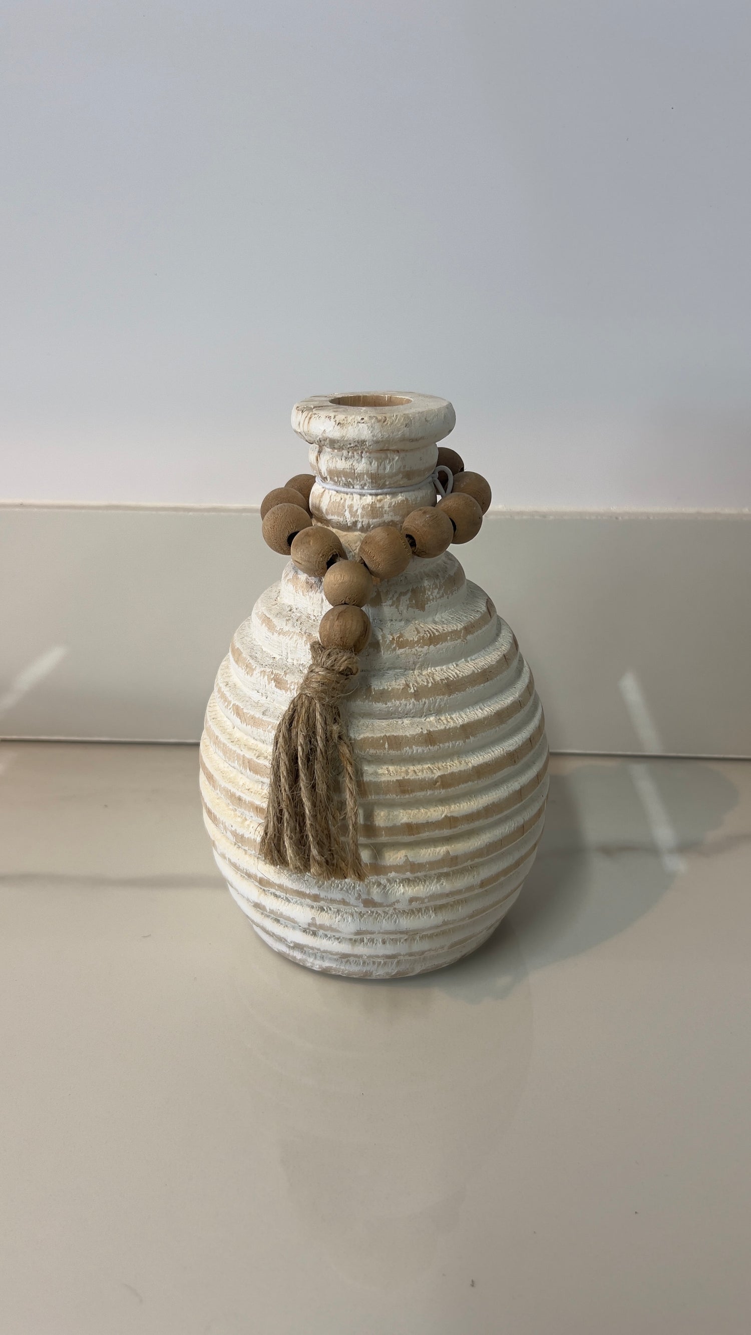 Lg Beaded Cream Vase