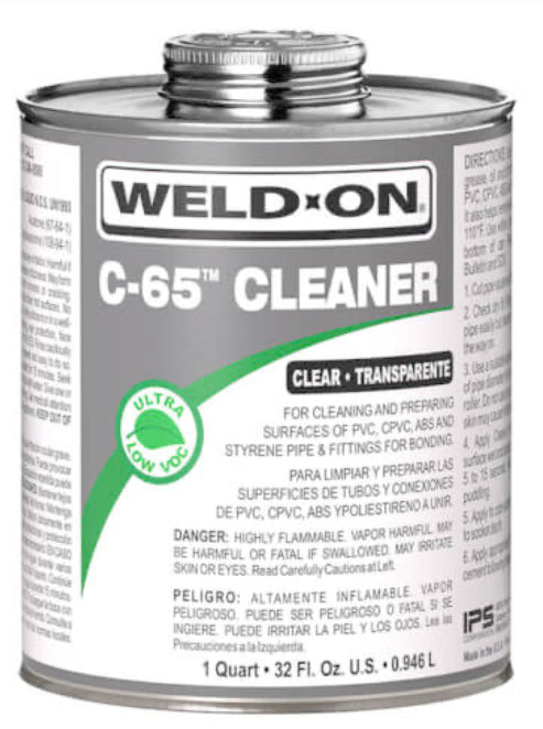 WELD ON (C-65) | 16 OZ CLEAR CLEANER (FOR ABS, CPVC & PVC) | (OATEY 30795)