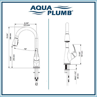 AQUA PLUMB - Pull Down Kitchen Faucet w/Dual Spray-Stainless Steel Finish Chrome