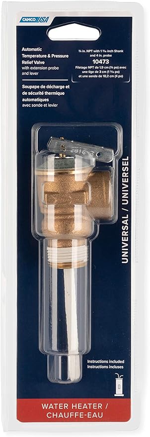 Camco Automatic Temperature and Pressure Relief Valve with Extension Probe and Lever