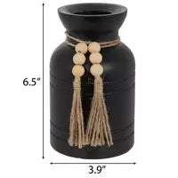 Black Carved Wood Vase