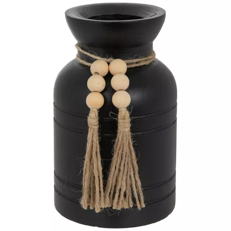 Black Carved Wood Vase