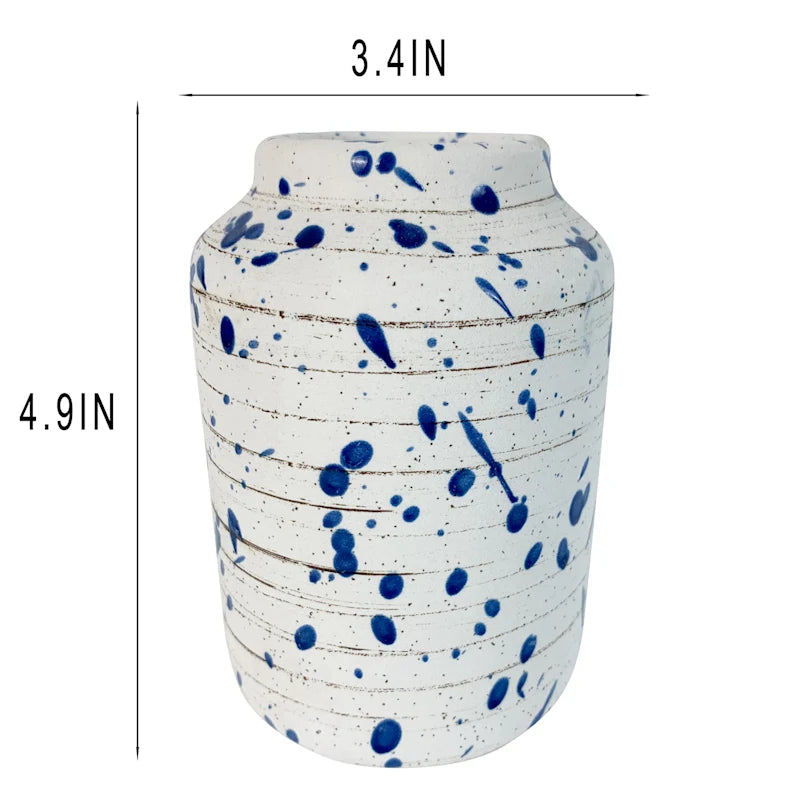 Blue Speckled Ceramic Vase 5"